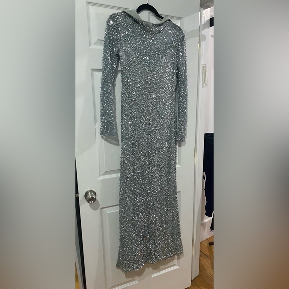 Parker Silver Long Sleeve Sequin Dress